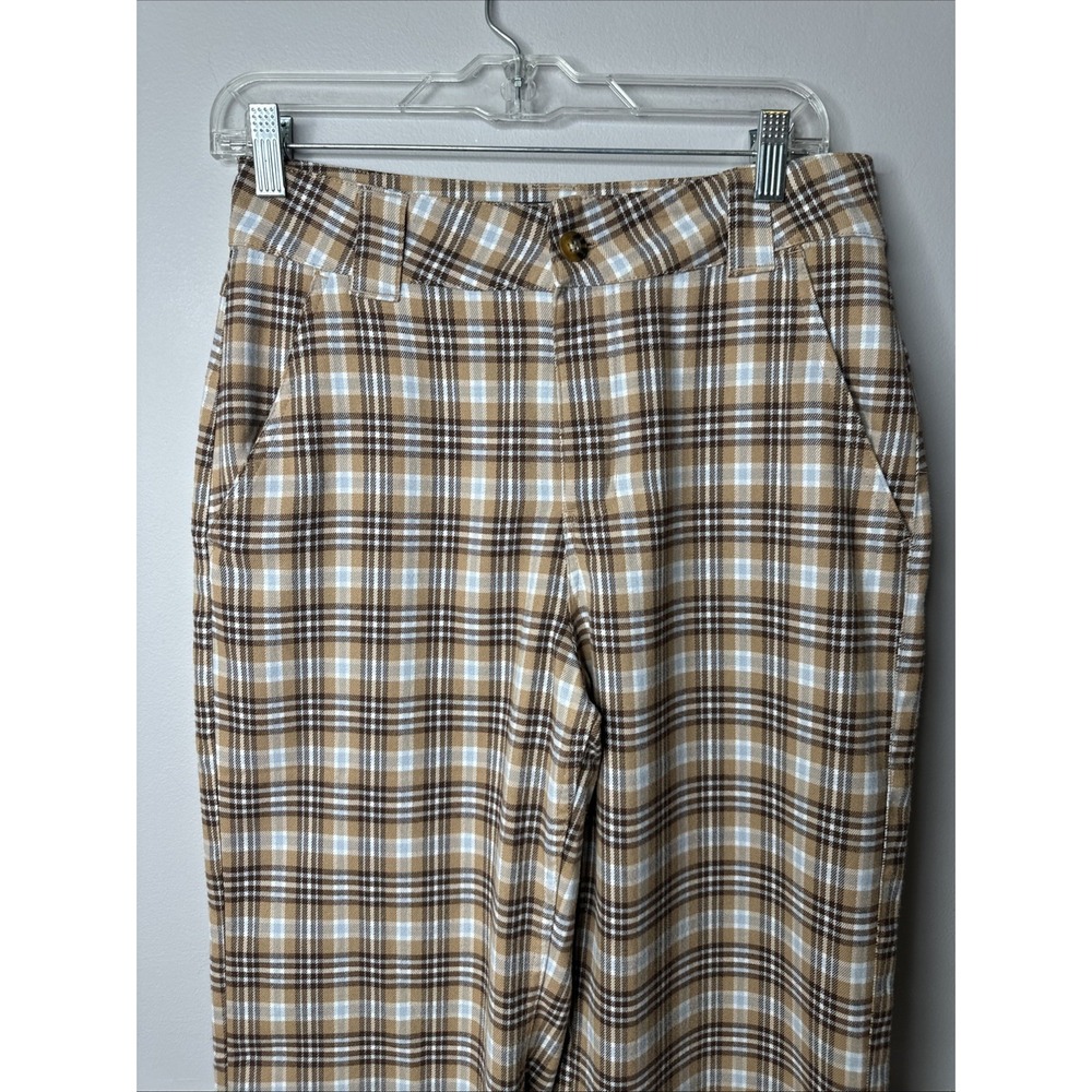 Hollister Plaid High Rise Baggy Wide Leg Pants Sz 3 R/26W Soft Tan Career School - Picture 2 of 8